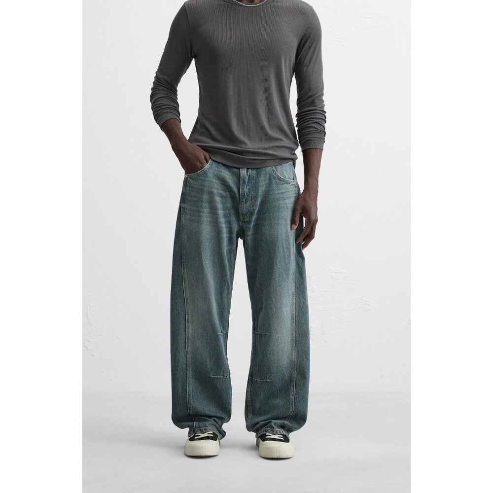 NWT Zara Relaxed Fit Seam Jeans Size 30 Blue/Green REF. 6045/303/445